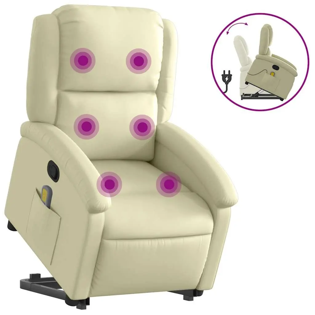 Stand Up Massage Recliner Chair Cream Leather Lift Armchair Vibration Comfort