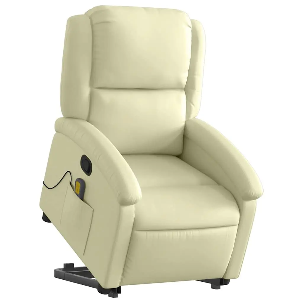 Stand Up Massage Recliner Chair Cream Leather Lift Armchair Vibration Comfort