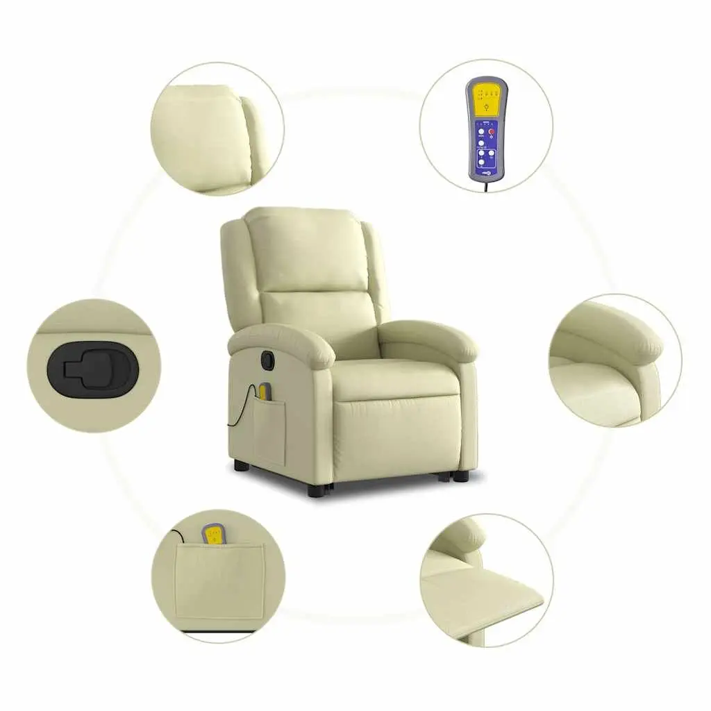 Stand Up Massage Recliner Chair Cream Leather Lift Armchair Vibration Comfort