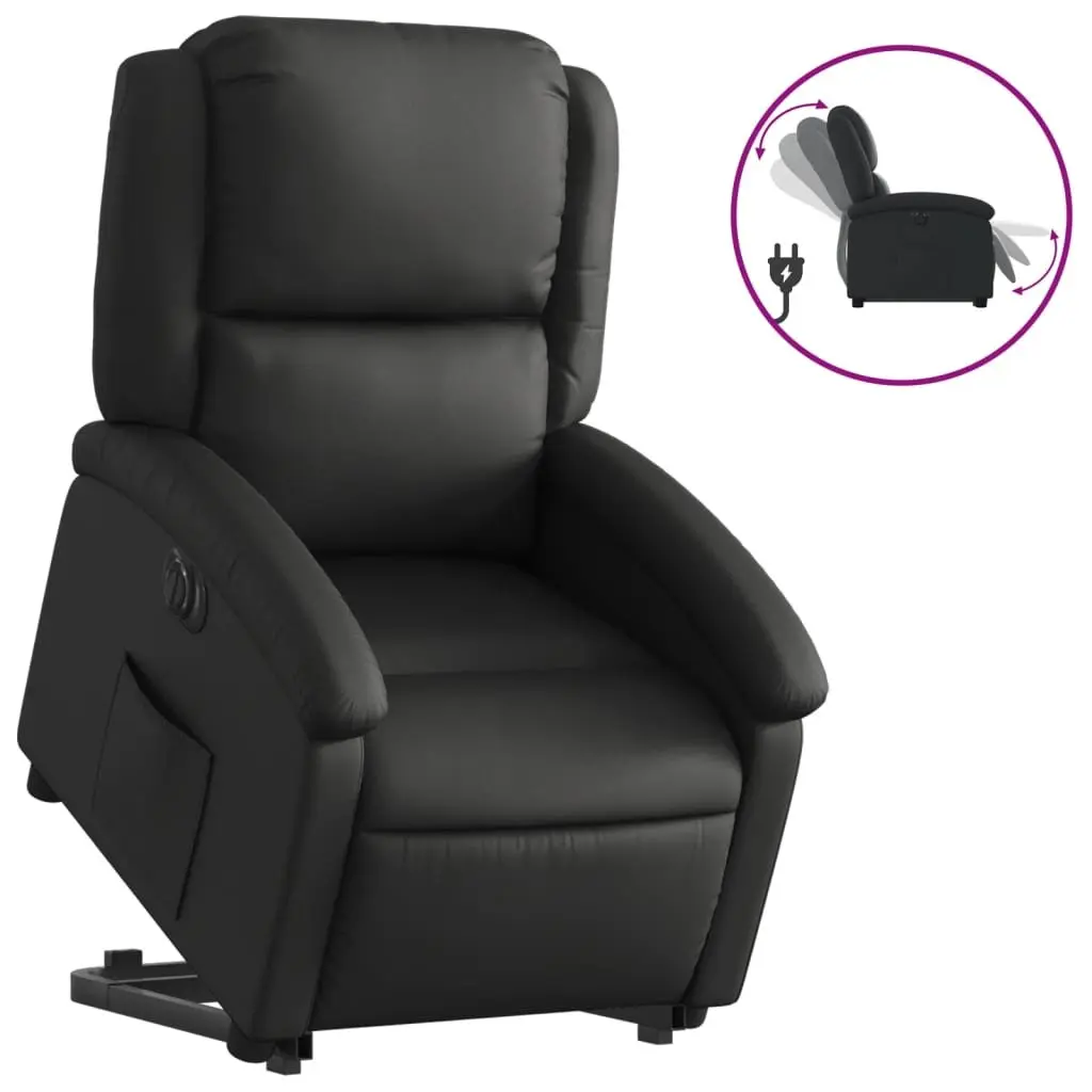 Electric Recliner Chair Power Lift Black Leather Elderly Comfort