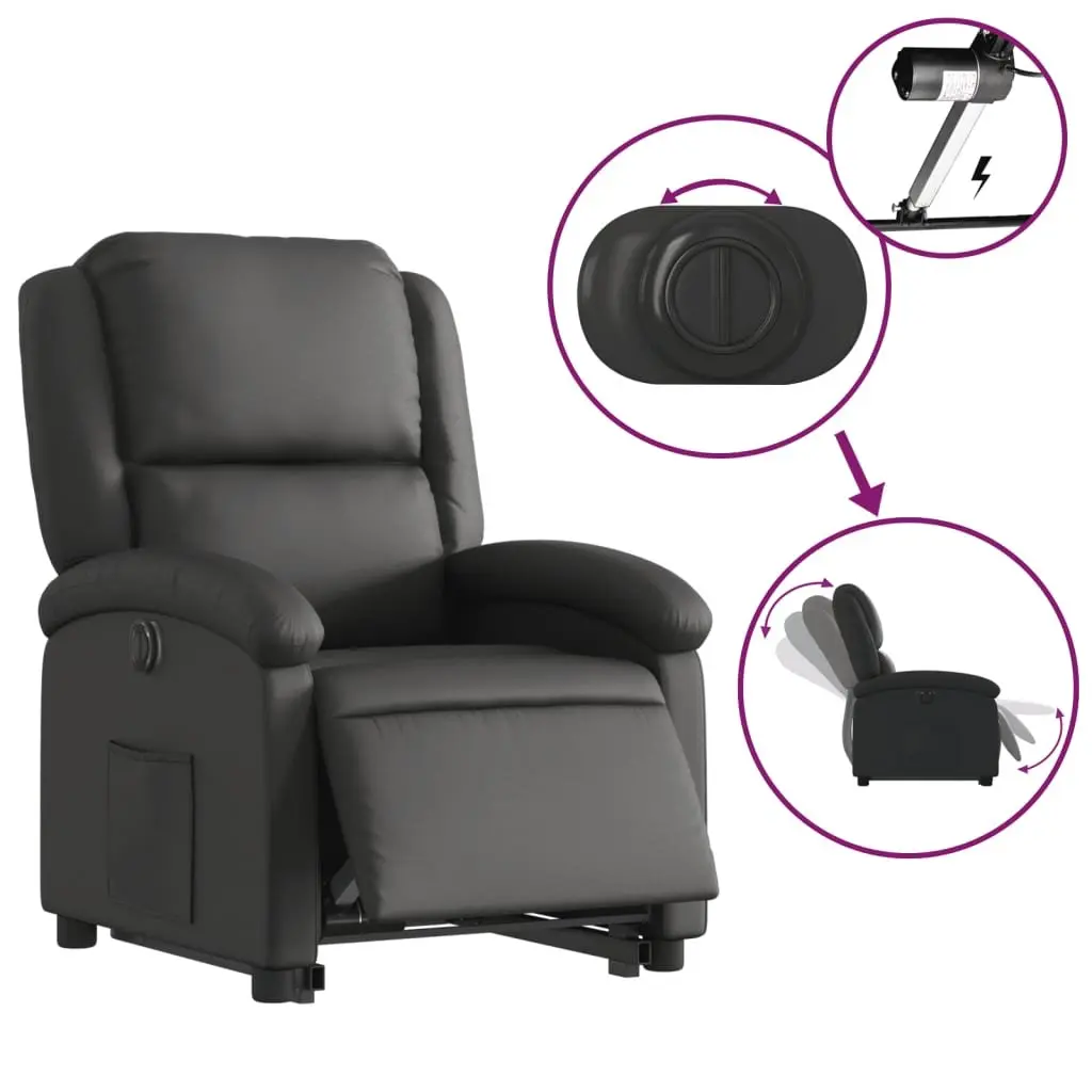 Electric Recliner Chair Power Lift Black Leather Elderly Comfort