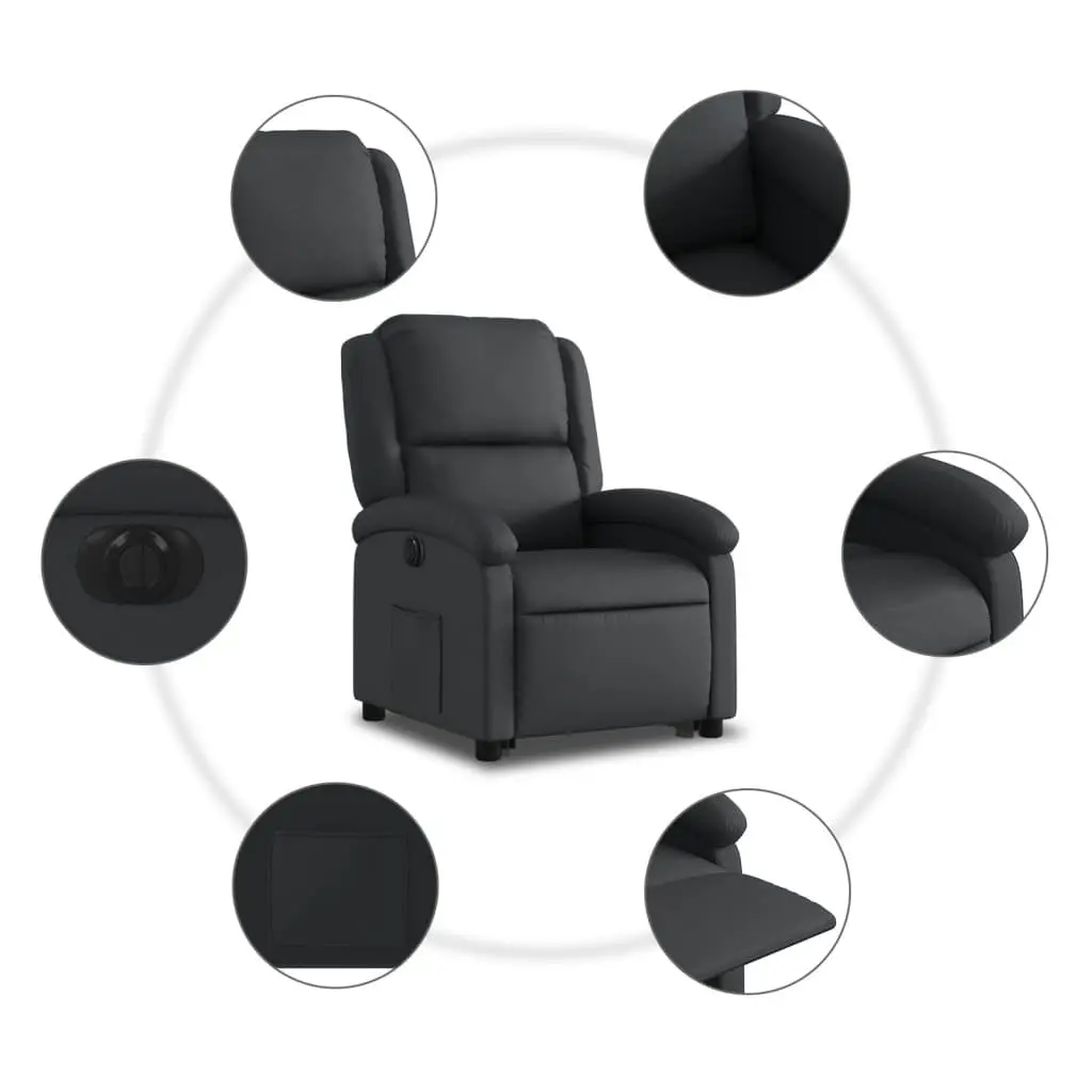 Electric Recliner Chair Power Lift Black Leather Elderly Comfort