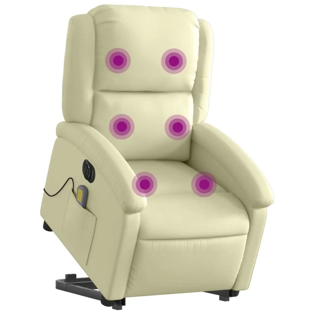 Electric Massage Recliner Chair Power Lift Cream Leather for Elderly
