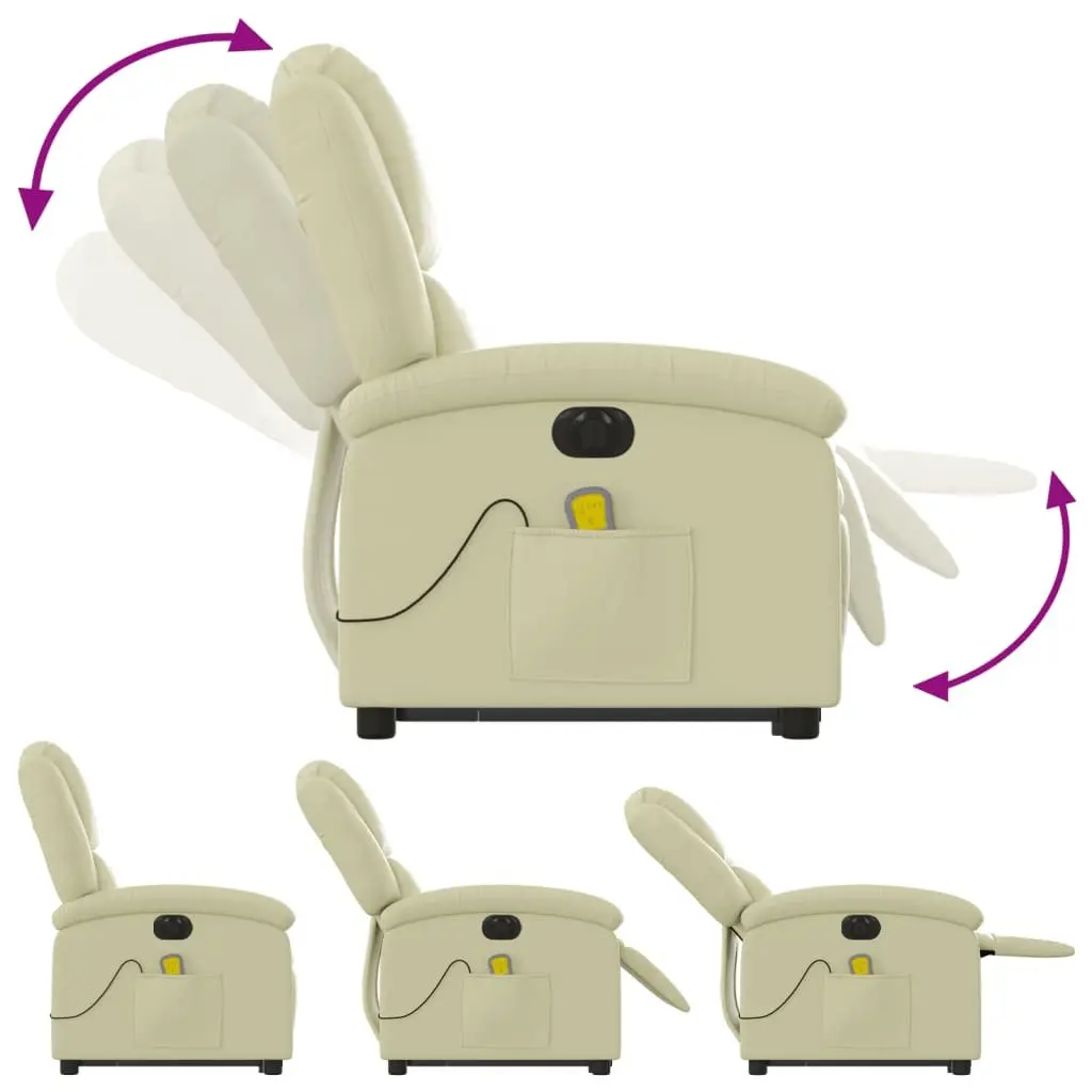 Electric Massage Recliner Chair Power Lift Cream Leather for Elderly