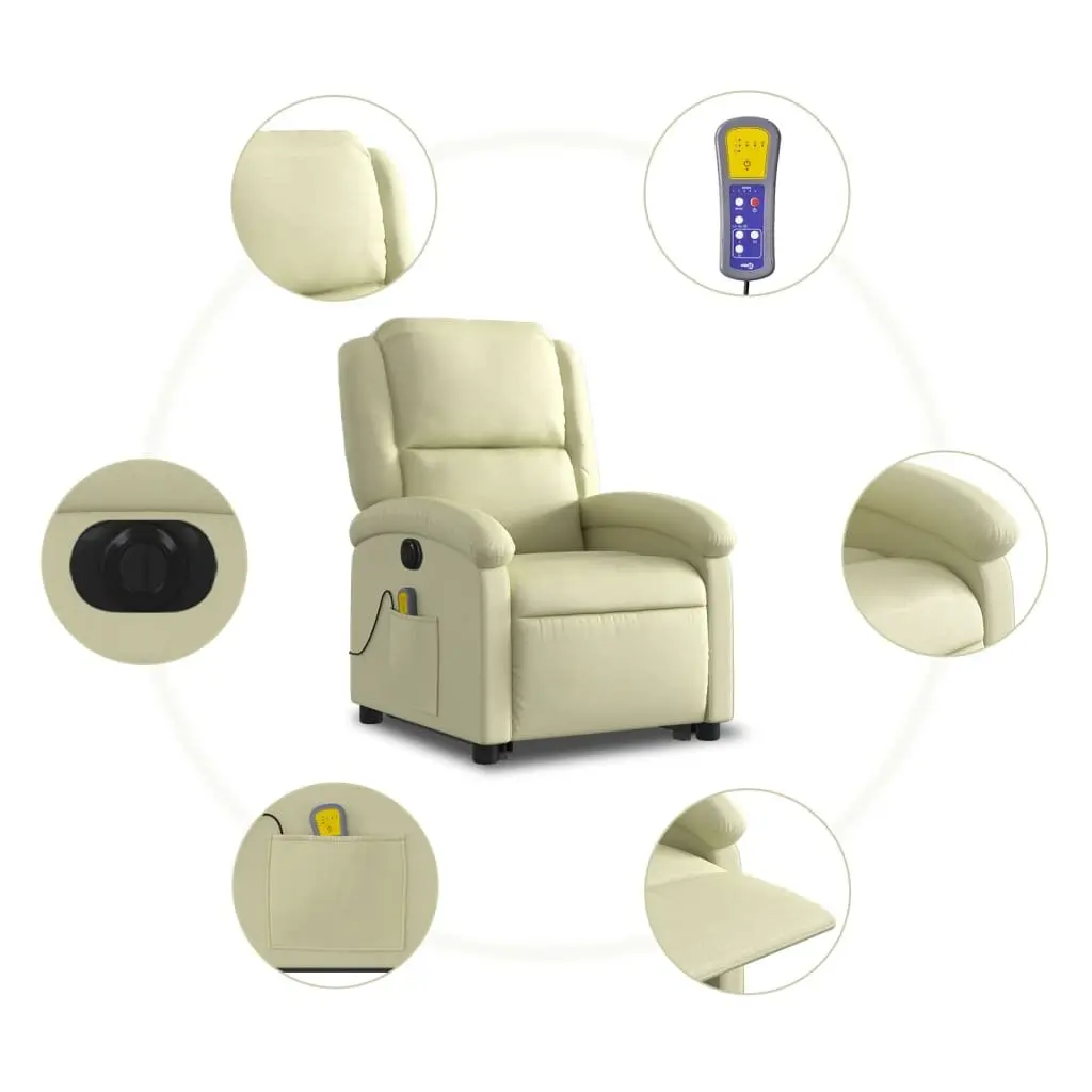 Electric Massage Recliner Chair Power Lift Cream Leather for Elderly
