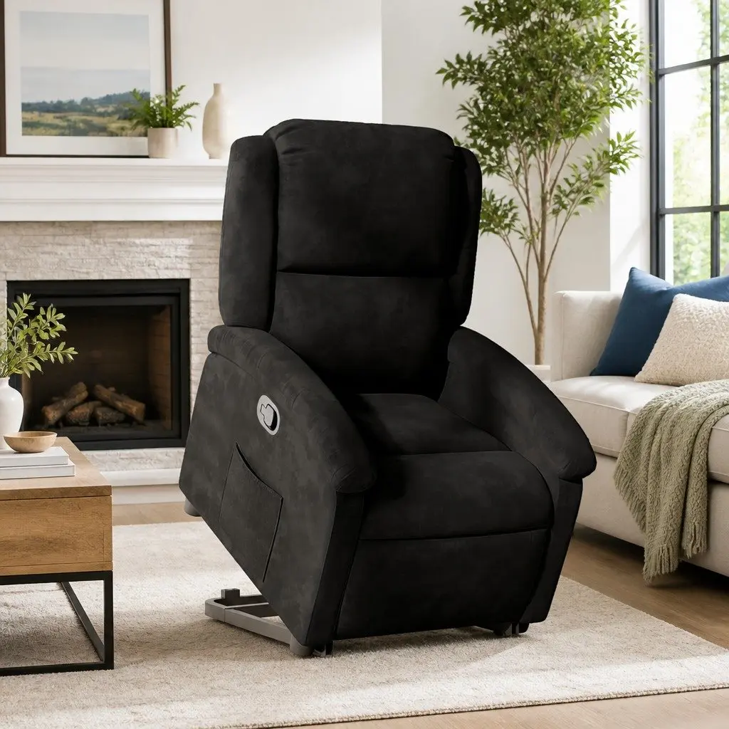 Black Velvet Electric Lift Recliner Chair