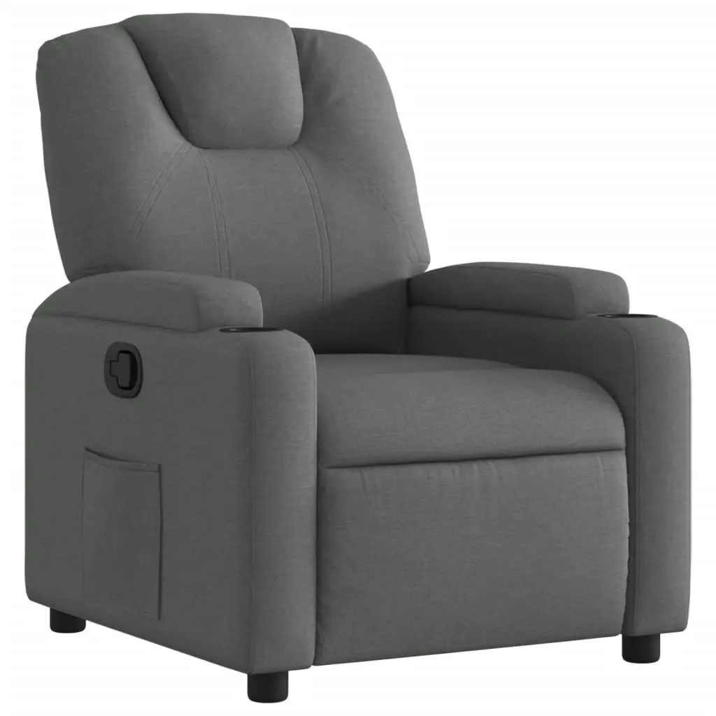 Recliner Chair Grey Fabric Manual Recline Armchair Cup Holders Side Pocket