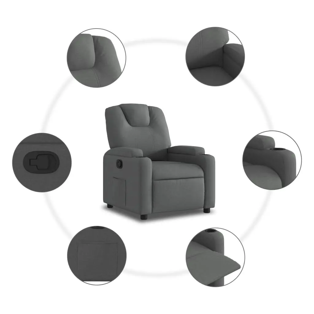 Recliner Chair Grey Fabric Manual Recline Armchair Cup Holders Side Pocket