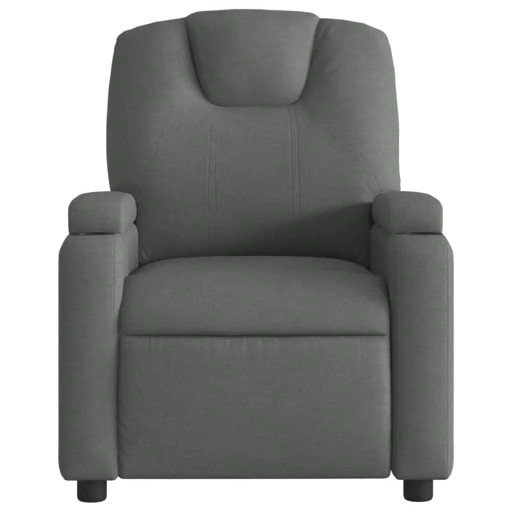 Recliner Chair Grey Fabric Manual Recline Armchair Cup Holders Side Pocket