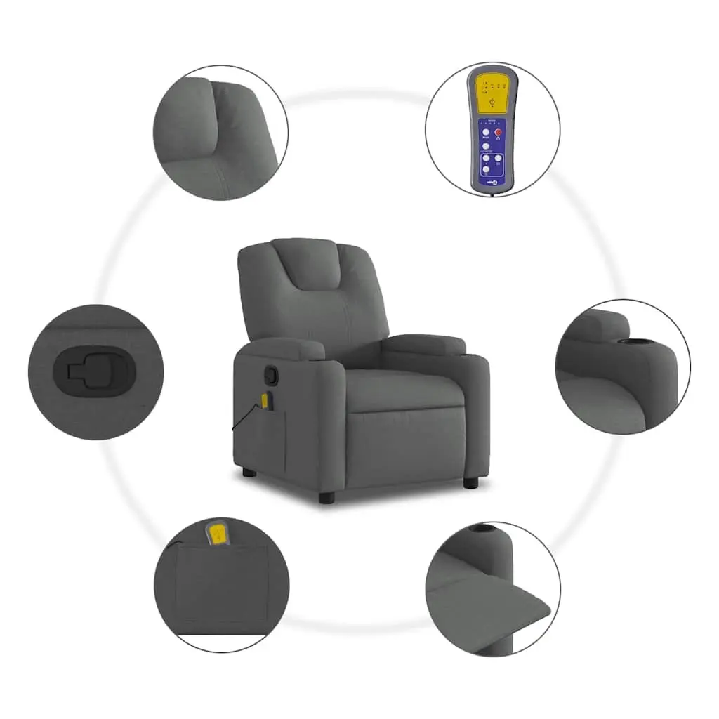 Grey Fabric Massage Recliner Armchair