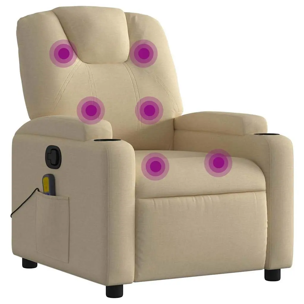 Manual Massage Recliner Chair Adjustable 135 Degrees Cream Fabric with Vibration Function