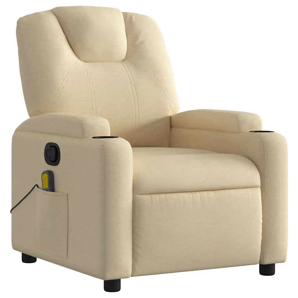 Manual Massage Recliner Chair Adjustable 135 Degrees Cream Fabric with Vibration Function