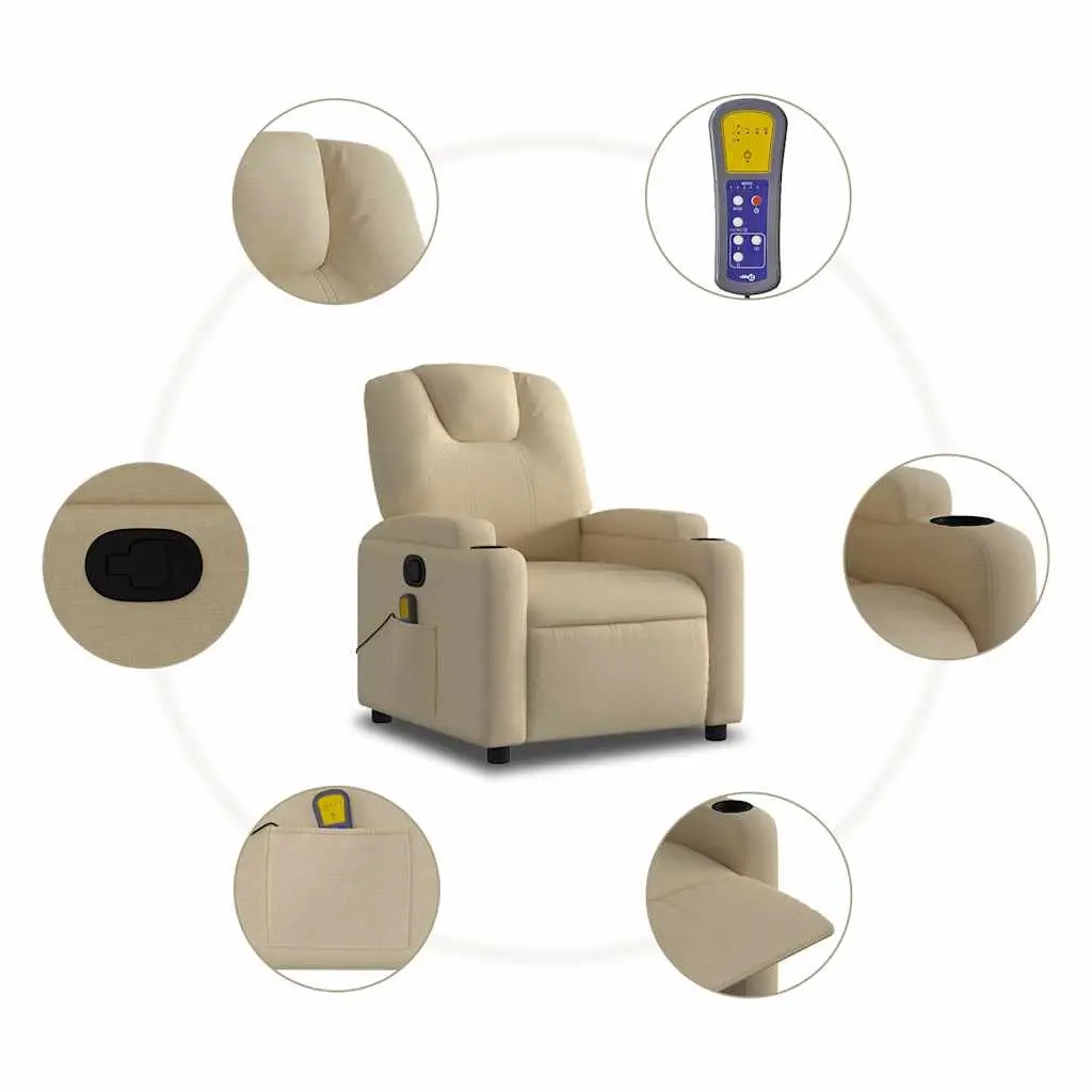Manual Massage Recliner Chair Adjustable 135 Degrees Cream Fabric with Vibration Function