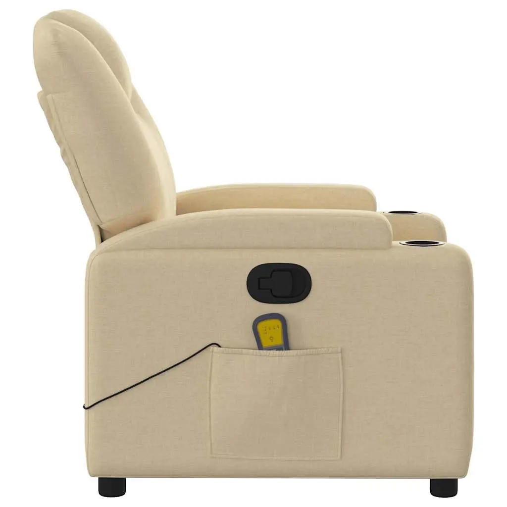 Manual Massage Recliner Chair Adjustable 135 Degrees Cream Fabric with Vibration Function