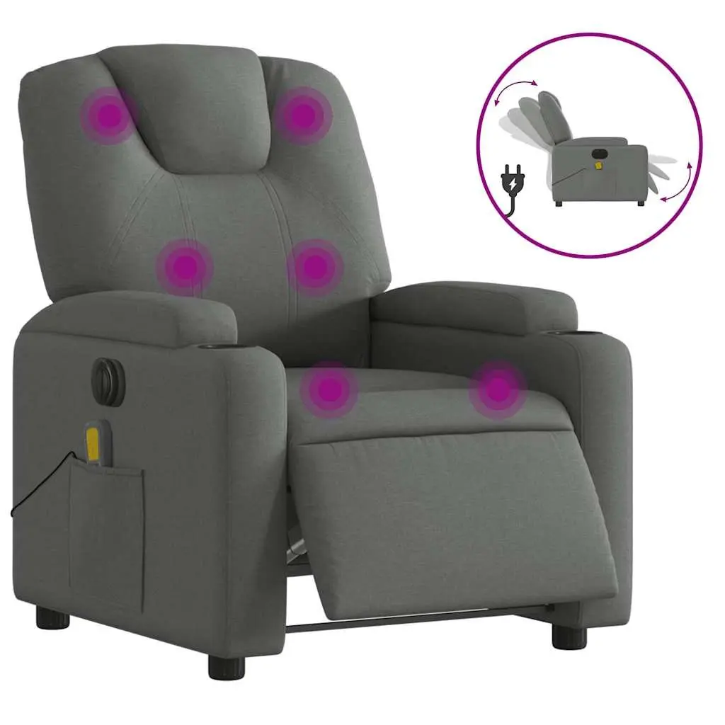 Electric Massage Recliner Chair Grey Fabric 135 Degrees Vibration Lounge