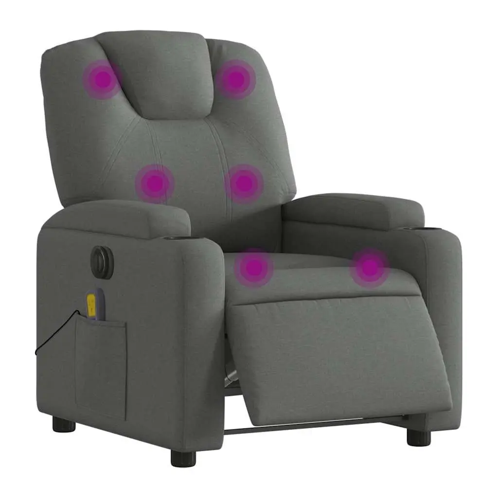 Electric Massage Recliner Chair Grey Fabric 135 Degrees Vibration Lounge