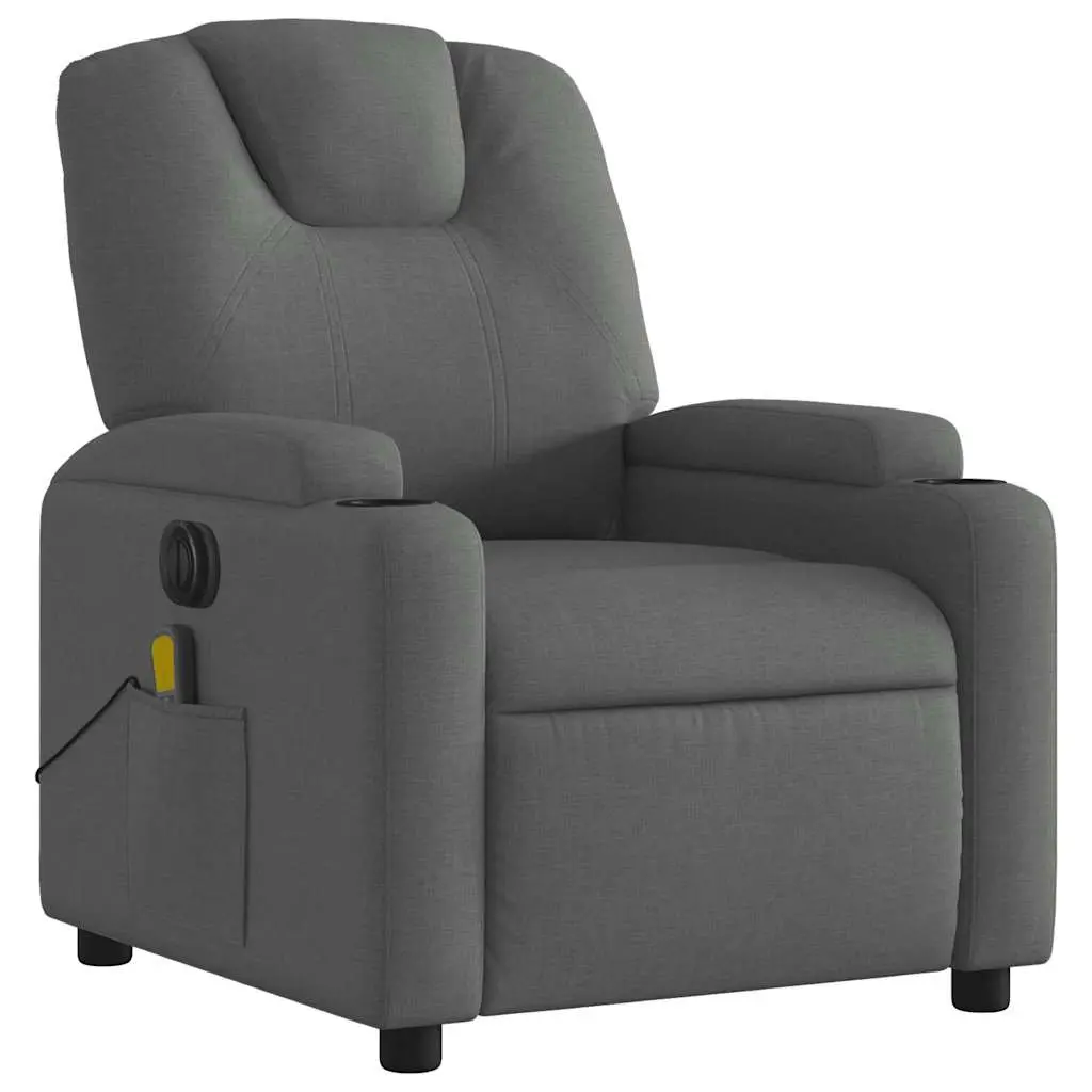 Electric Massage Recliner Chair Grey Fabric 135 Degrees Vibration Lounge
