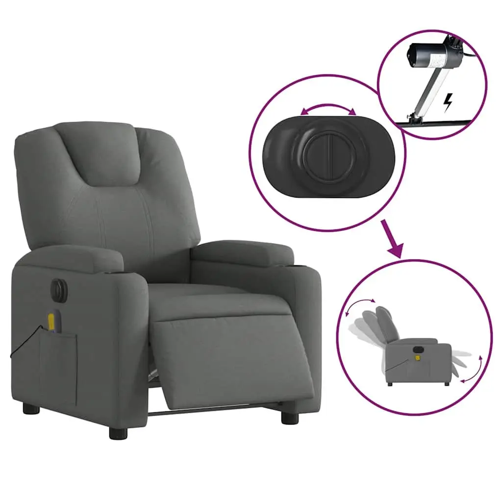 Electric Massage Recliner Chair Grey Fabric 135 Degrees Vibration Lounge