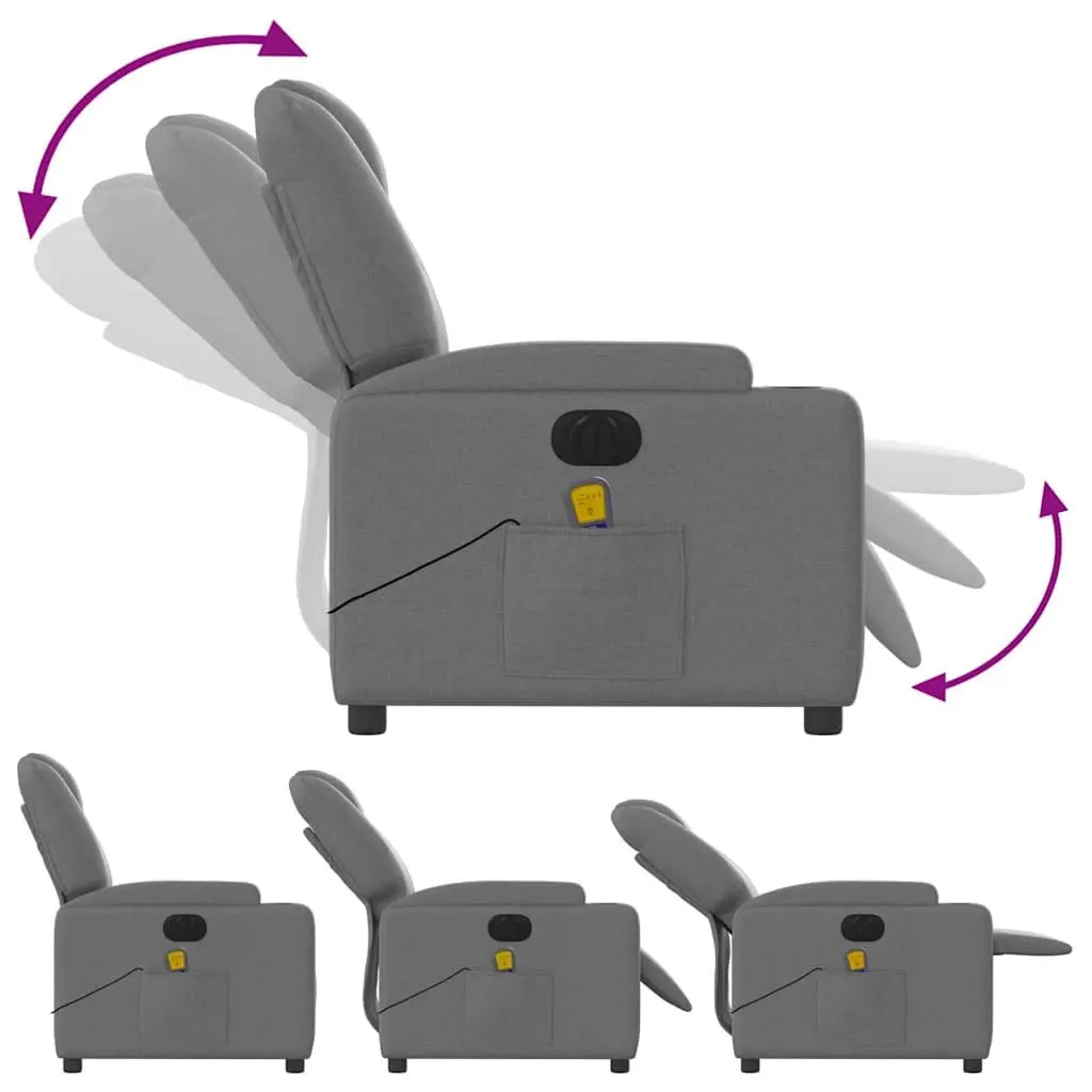 Electric Massage Recliner Chair Grey Fabric 135 Degrees Vibration Lounge