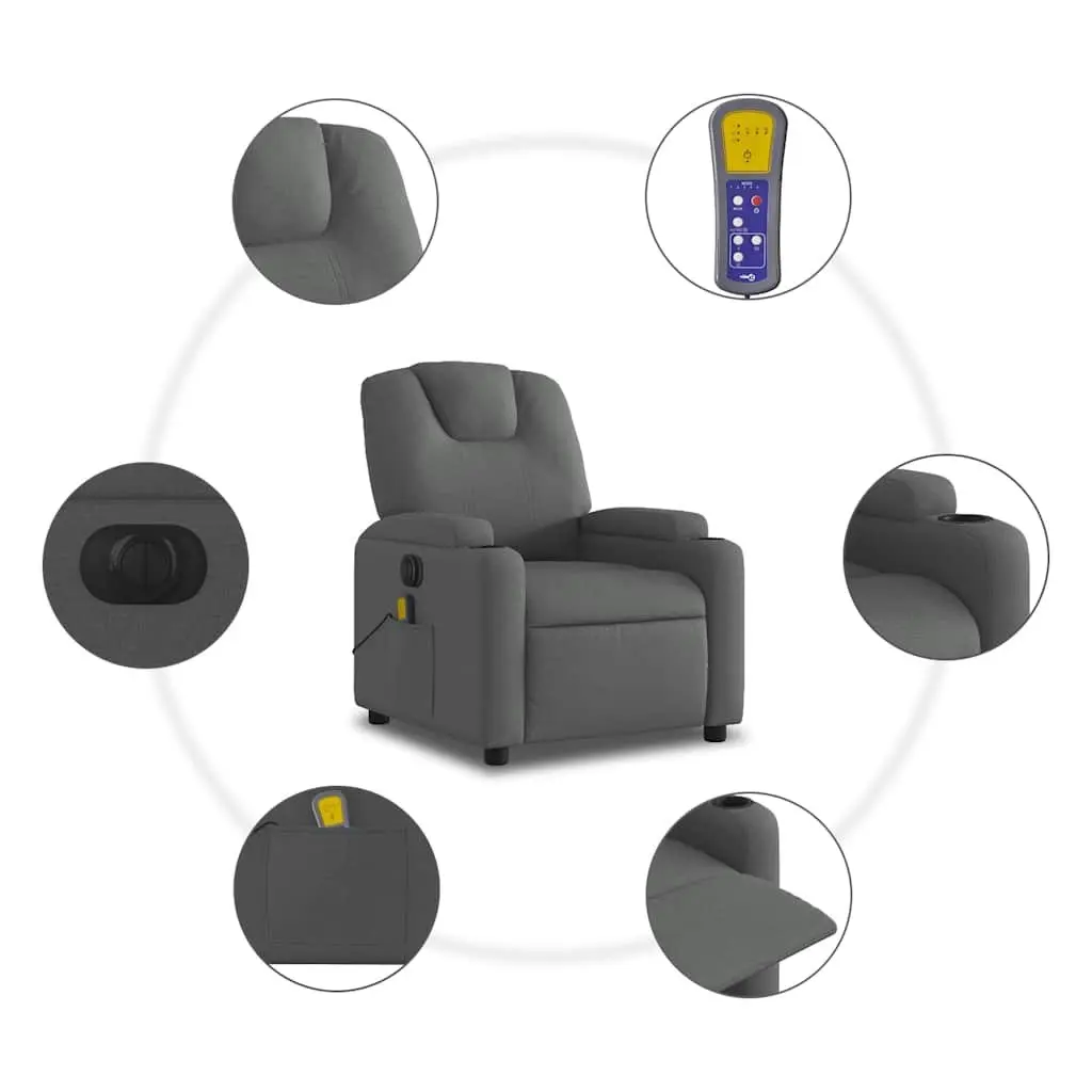 Electric Massage Recliner Chair Grey Fabric 135 Degrees Vibration Lounge