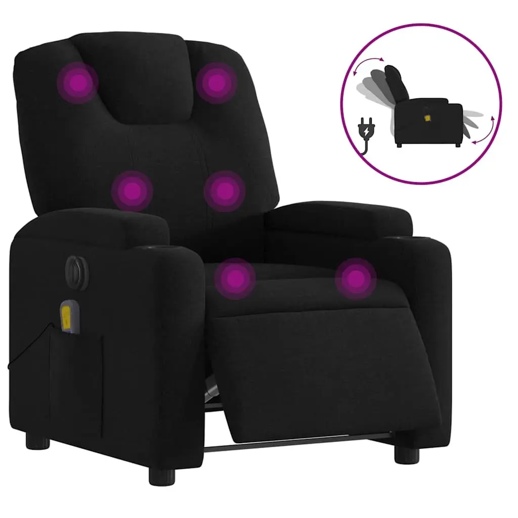Electric Massage Recliner Chair Black Fabric Armchair Lounger Footrest Vibration