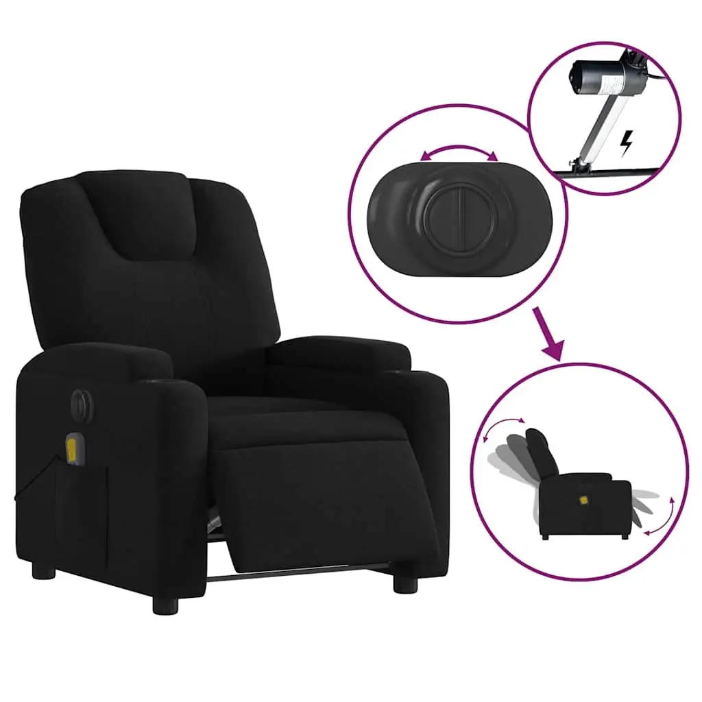 Electric Massage Recliner Chair Black Fabric Armchair Lounger Footrest Vibration