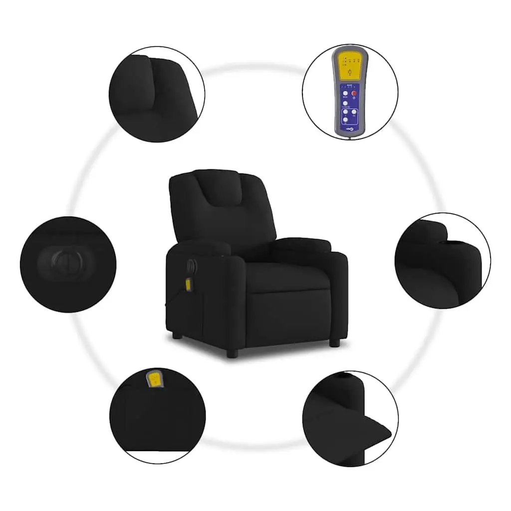 Electric Massage Recliner Chair Black Fabric Armchair Lounger Footrest Vibration