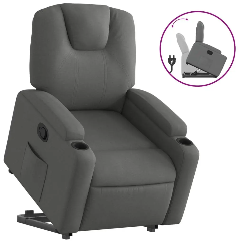 Stand Up Recliner Chair Dark Grey Fabric Electric Power Lift Manual Recline