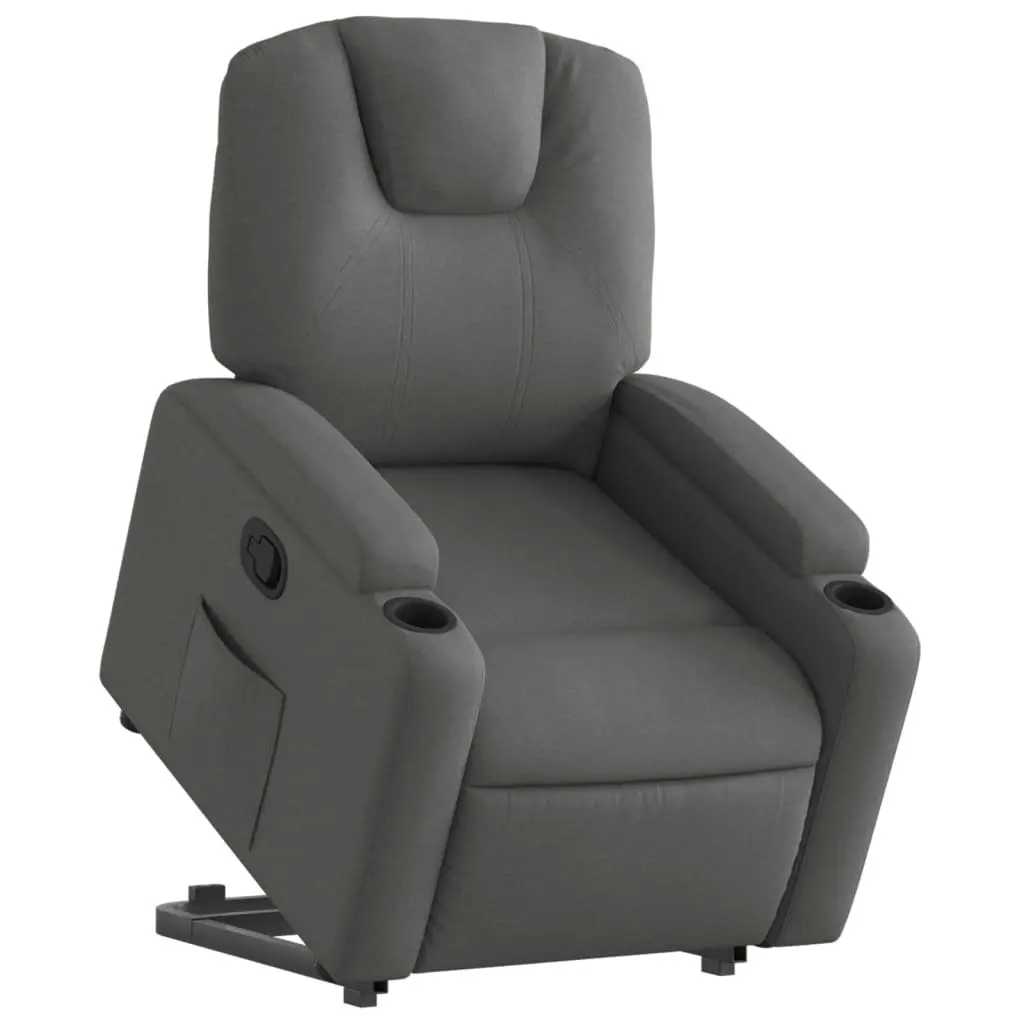 Stand Up Recliner Chair Dark Grey Fabric Electric Power Lift Manual Recline