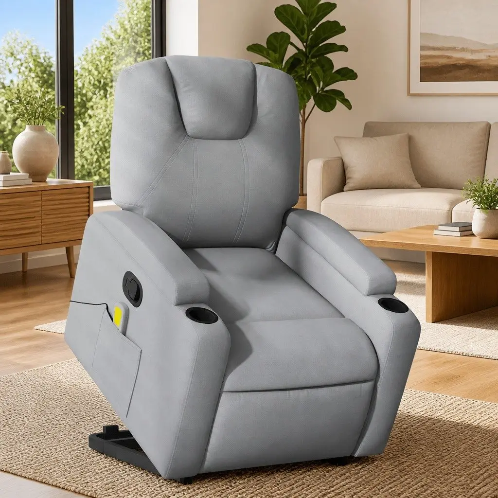 Electric Massage Recliner Chair Power Lift Grey Fabric