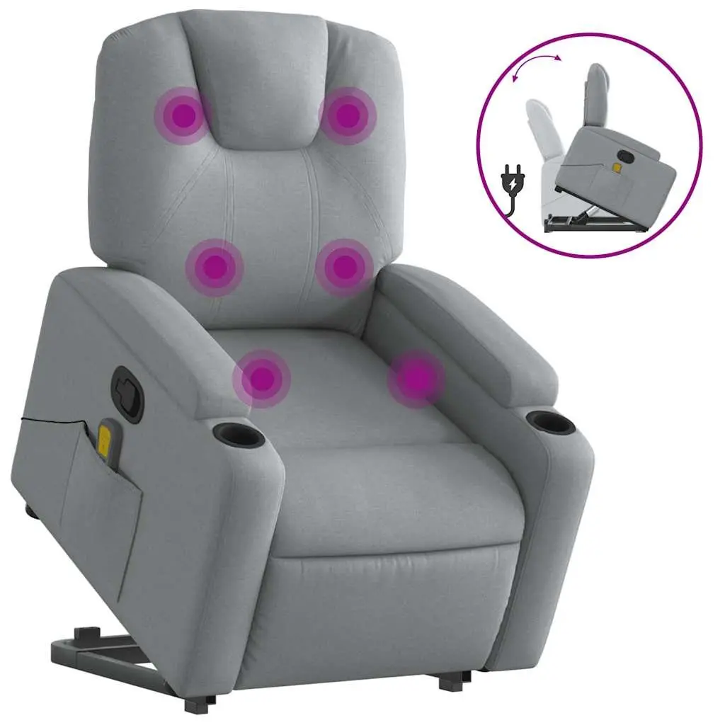 Electric Massage Recliner Chair Power Lift Grey Fabric
