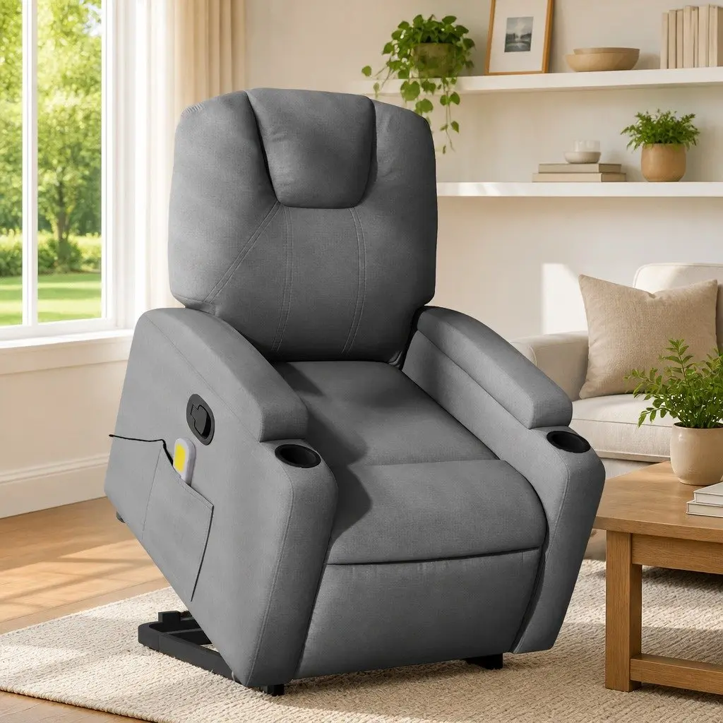 Electric Massage Chair Power Lift Recliner Grey Fabric