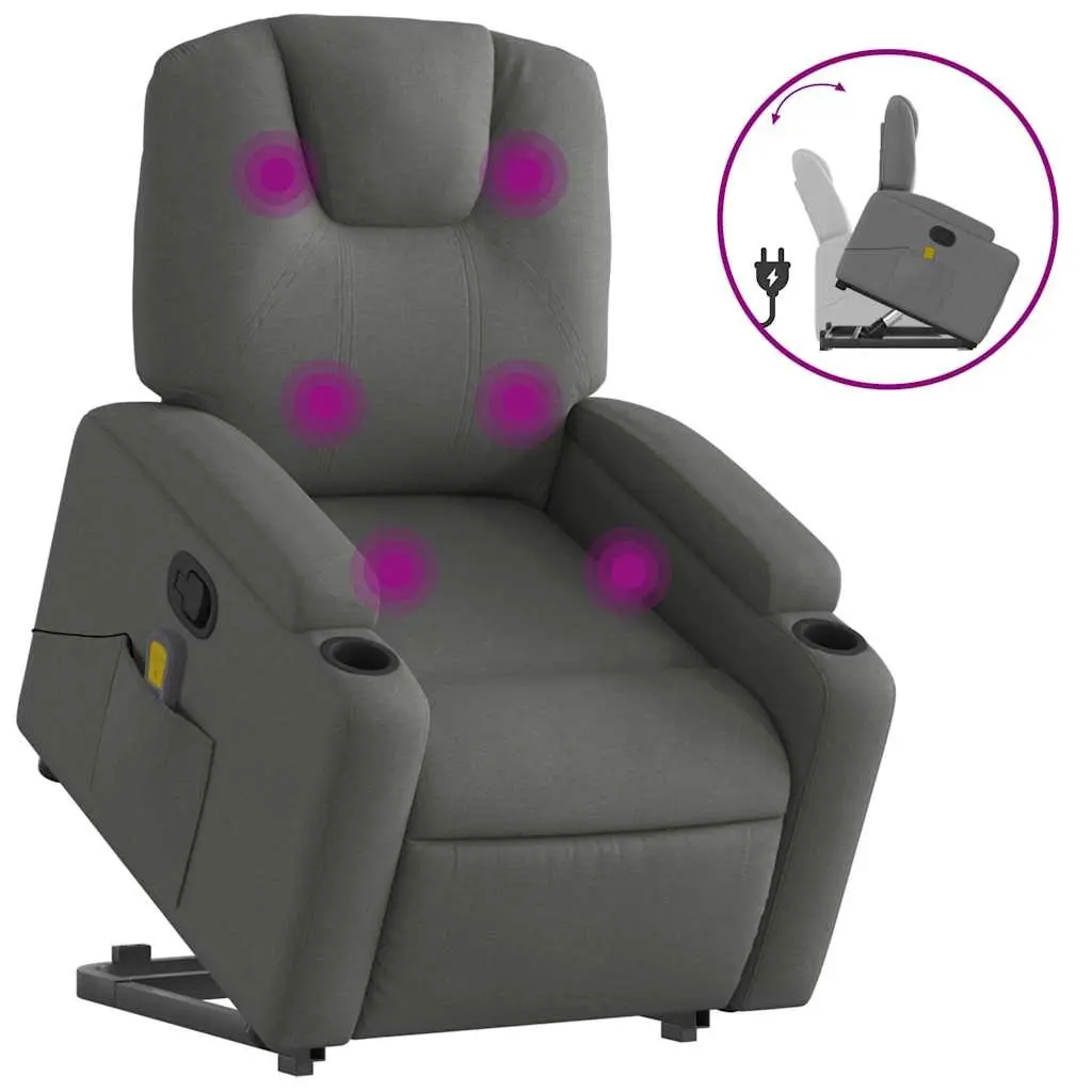 Electric Massage Chair Power Lift Recliner Grey Fabric