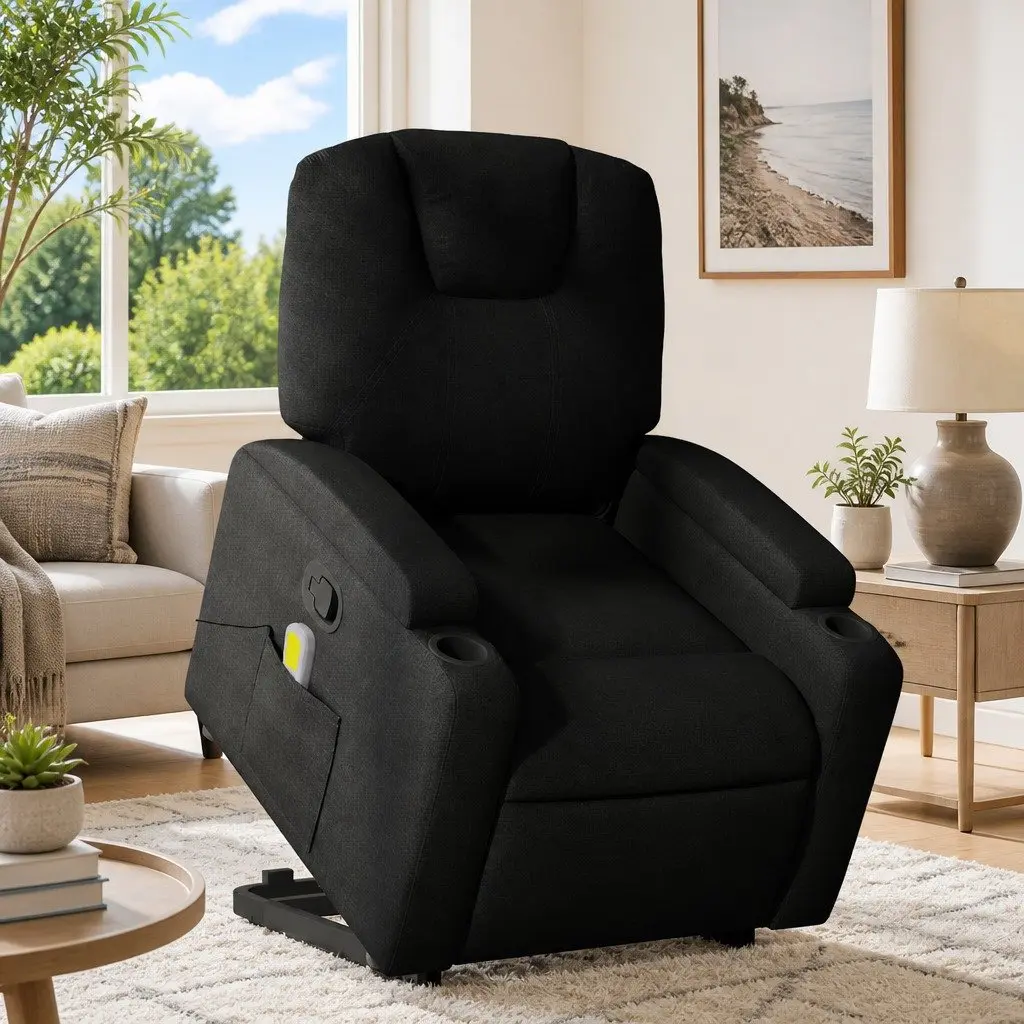 Electric Massage Recliner Chair Full Body Massage Power Lift Black Fabric