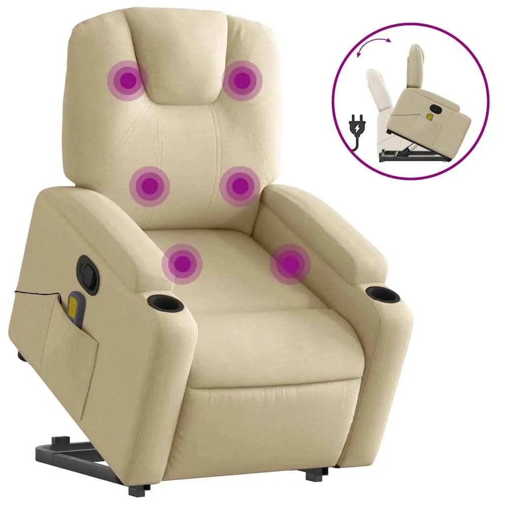 Electric Recliner Chair Cream Fabric Power Lift Massage Armchair