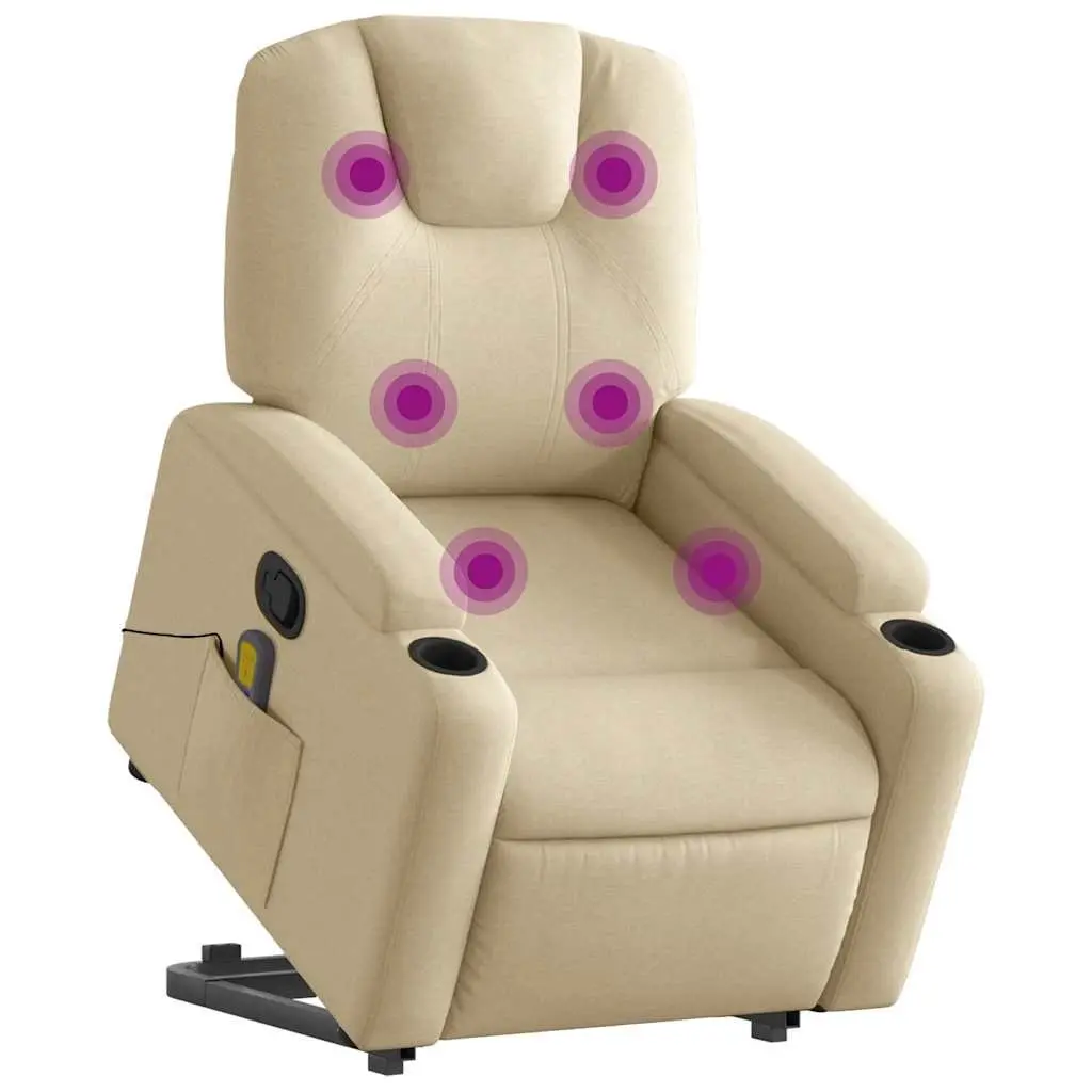 Electric Recliner Chair Cream Fabric Power Lift Massage Armchair