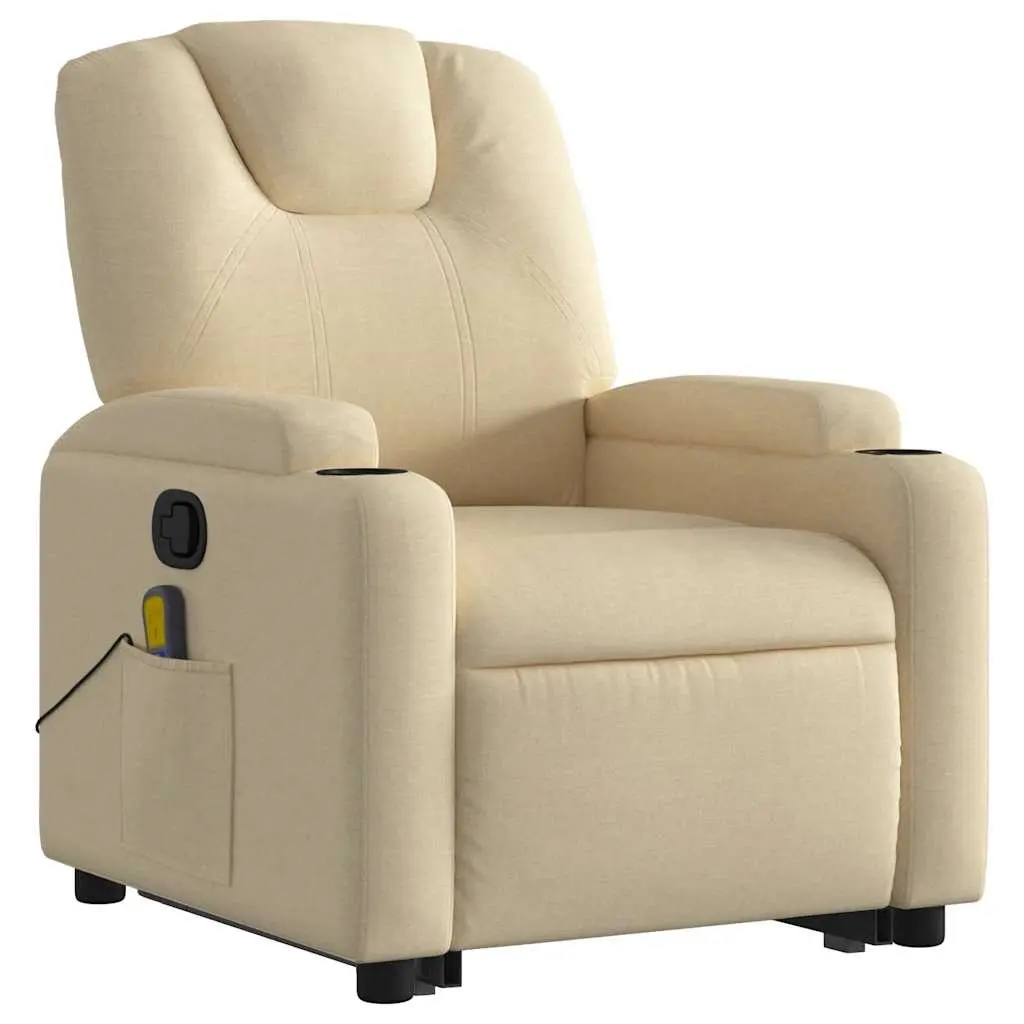 Electric Recliner Chair Cream Fabric Power Lift Massage Armchair