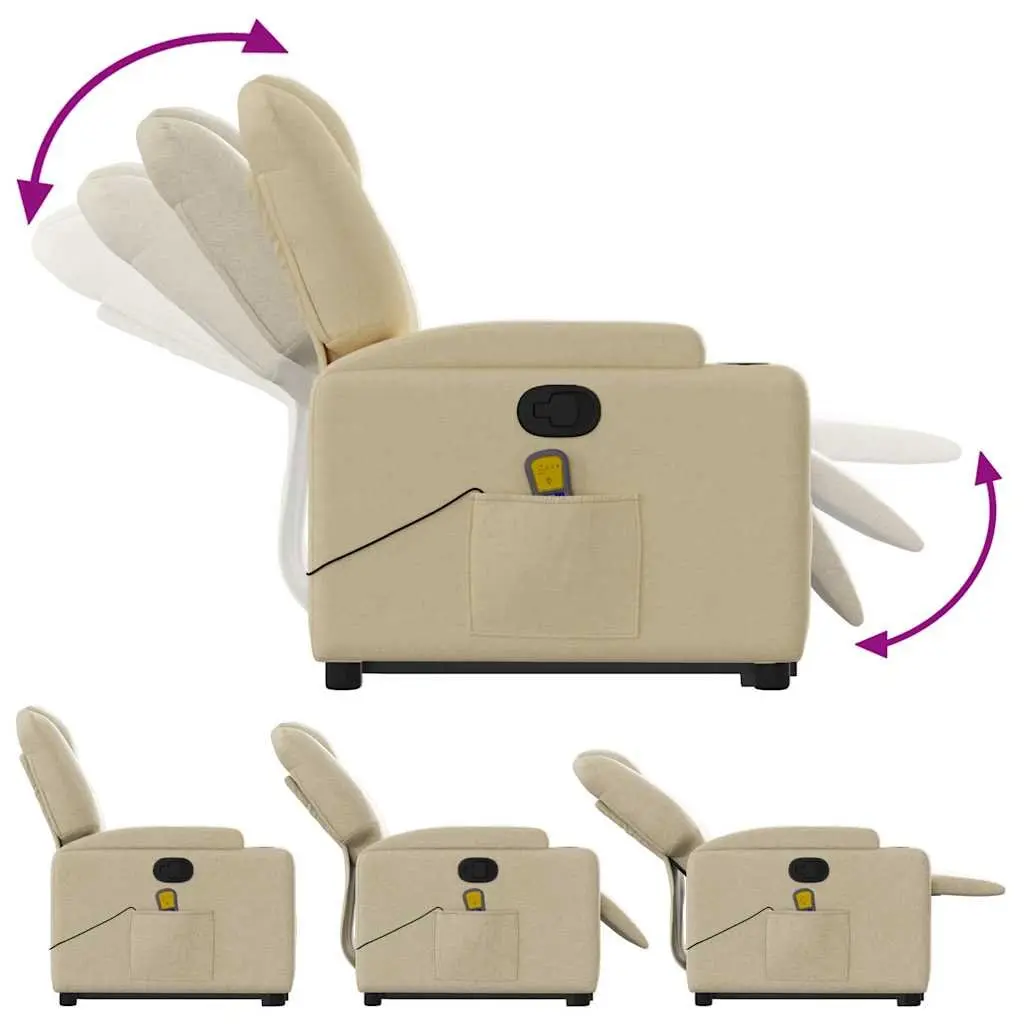Electric Recliner Chair Cream Fabric Power Lift Massage Armchair