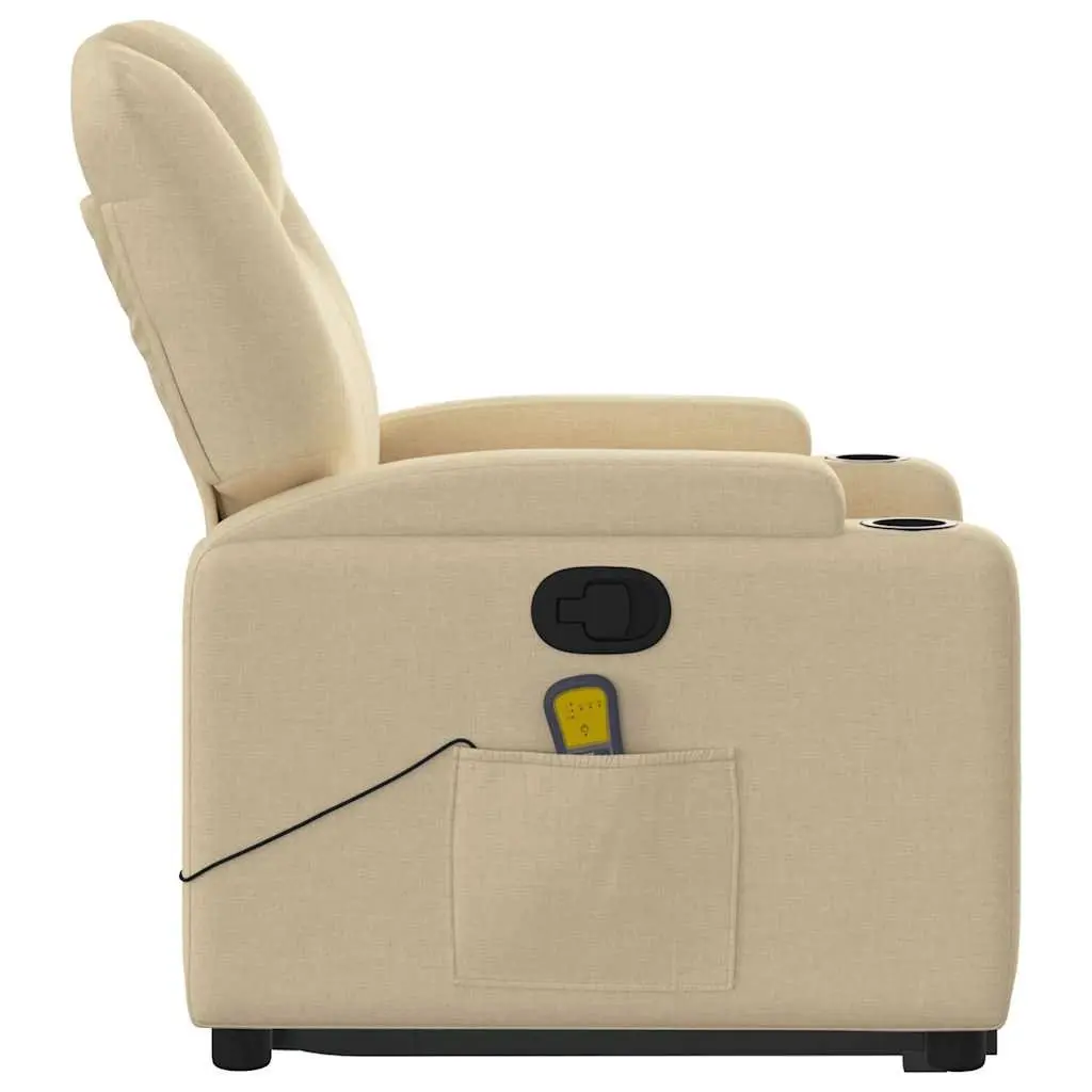 Electric Recliner Chair Cream Fabric Power Lift Massage Armchair