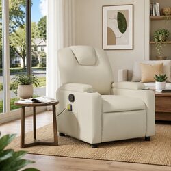 Comfortable Cream Faux Leather Recliner Chair
