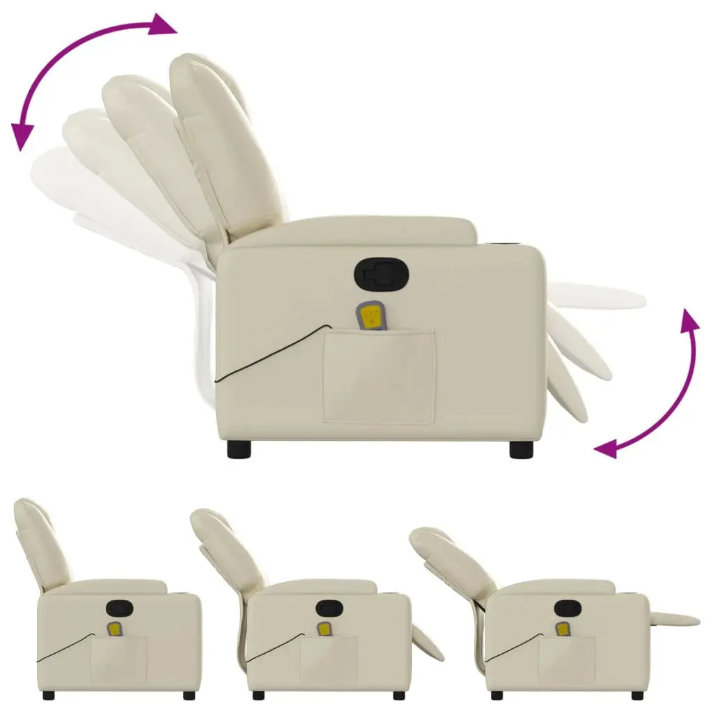 Massage Recliner Chair Vibration 6 Points Manual Recline Cream Faux Leather
