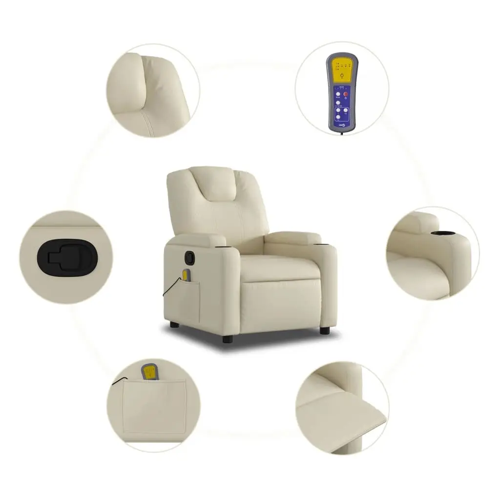 Massage Recliner Chair Vibration 6 Points Manual Recline Cream Faux Leather