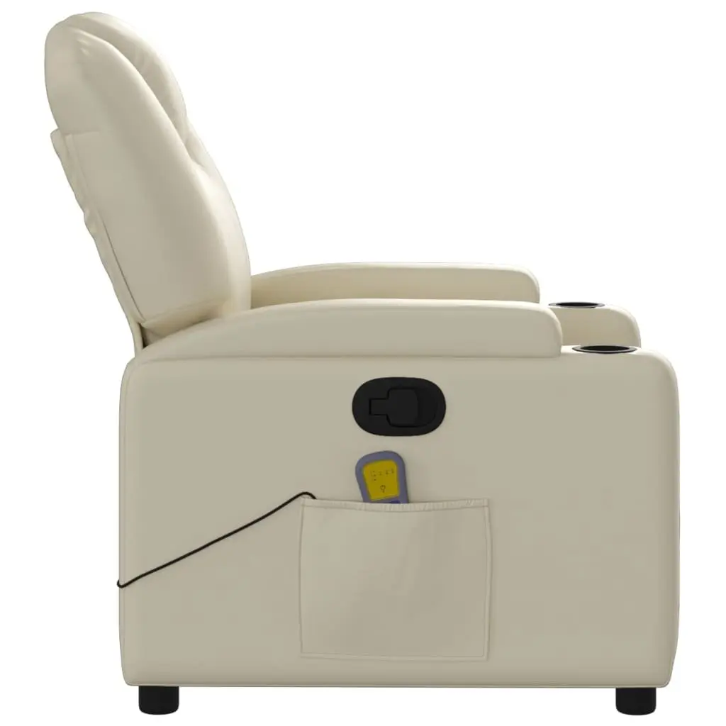Massage Recliner Chair Vibration 6 Points Manual Recline Cream Faux Leather