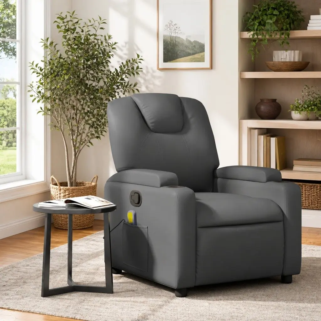 Massage Recliner Chair Manual Recline 6 Vibration Points Grey