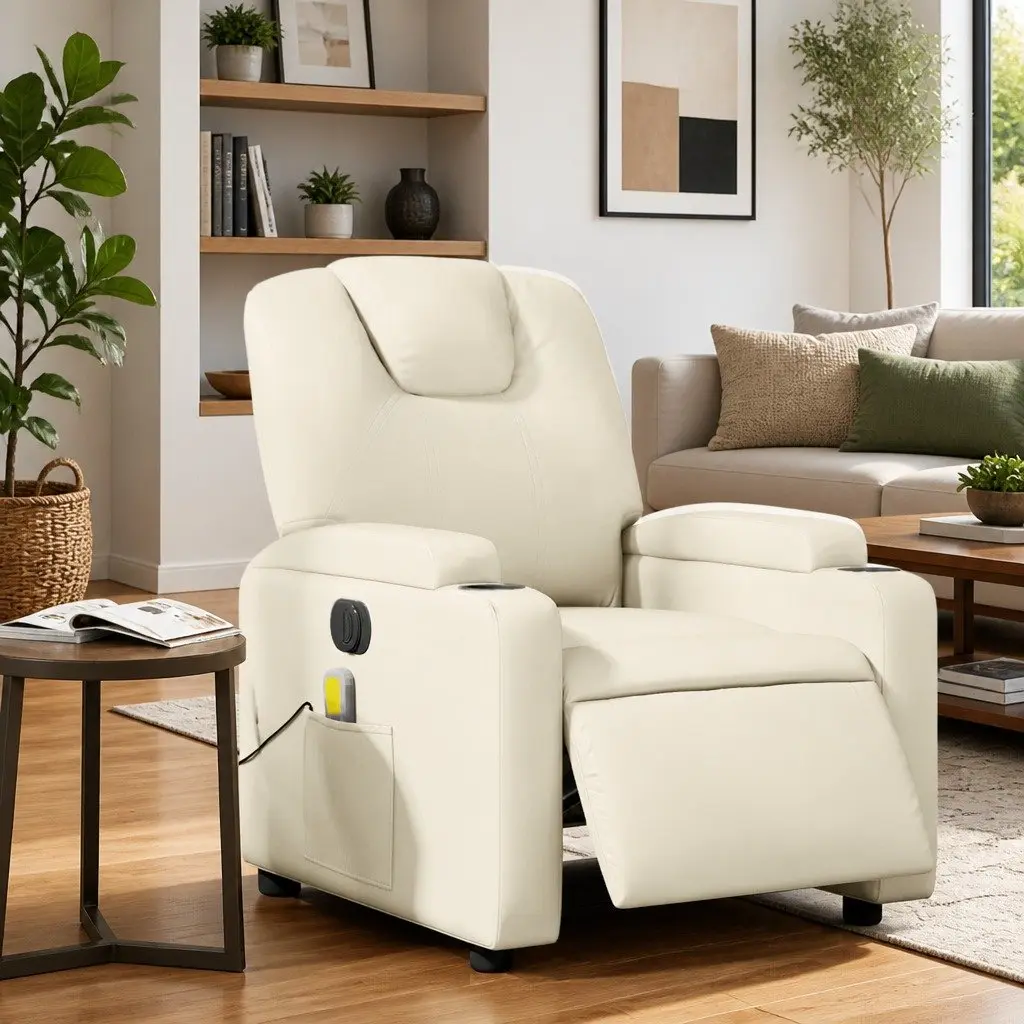Electric Massage Recliner Chair Vibration Cream Faux Leather