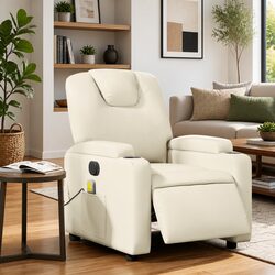 Electric Massage Recliner Chair Cream Faux Leather Armchair Vibration Footrest