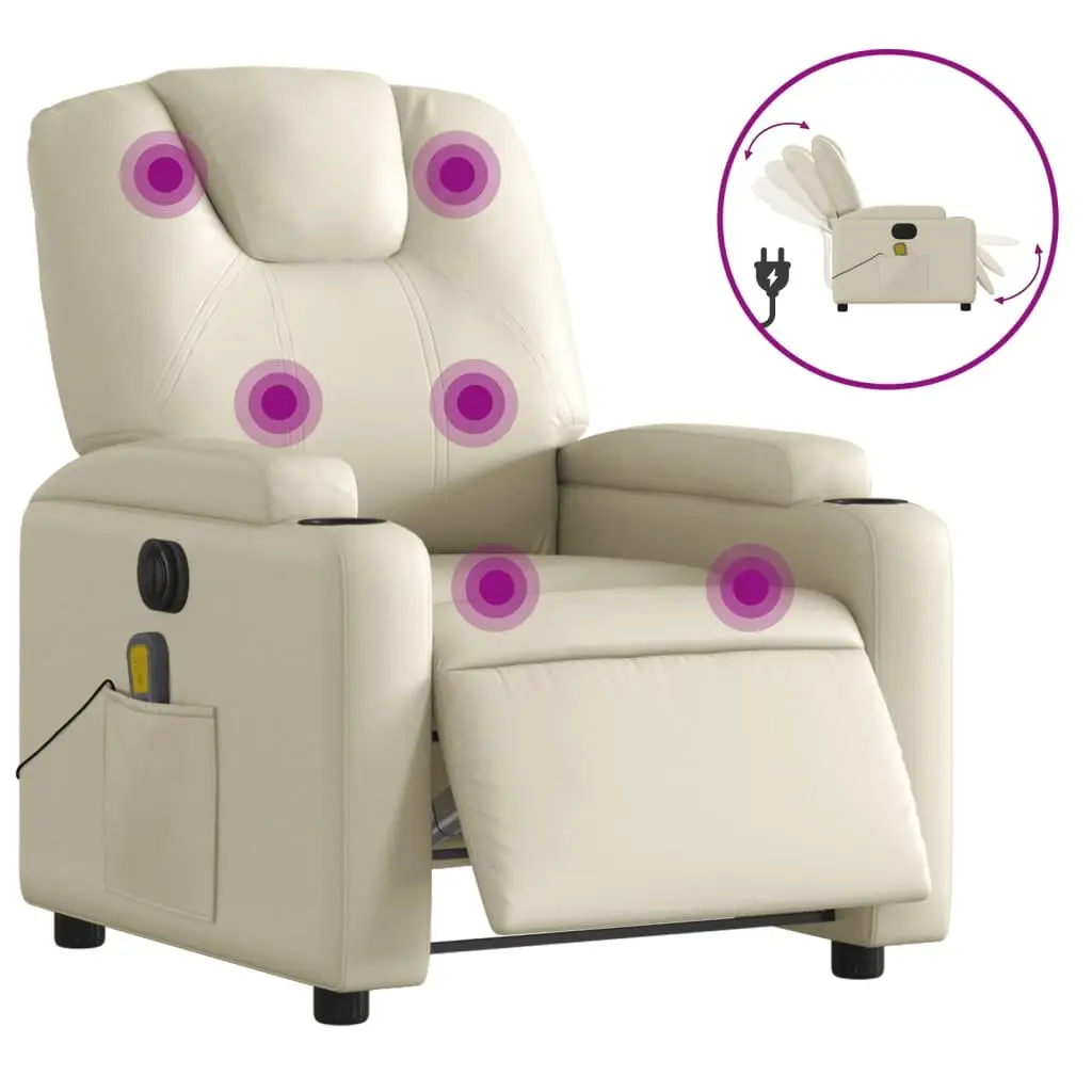 Electric Massage Recliner Chair Vibration Cream Faux Leather