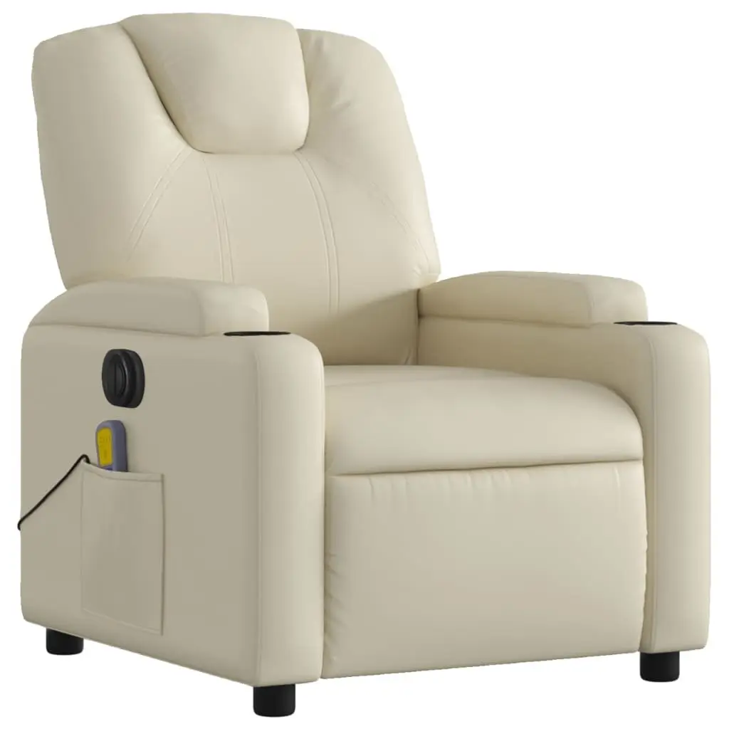 Electric Massage Recliner Chair Vibration Cream Faux Leather