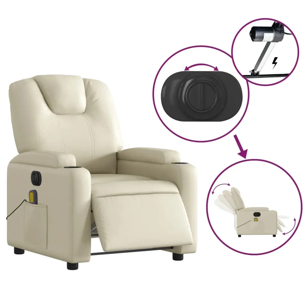 Electric Massage Recliner Chair Vibration Cream Faux Leather