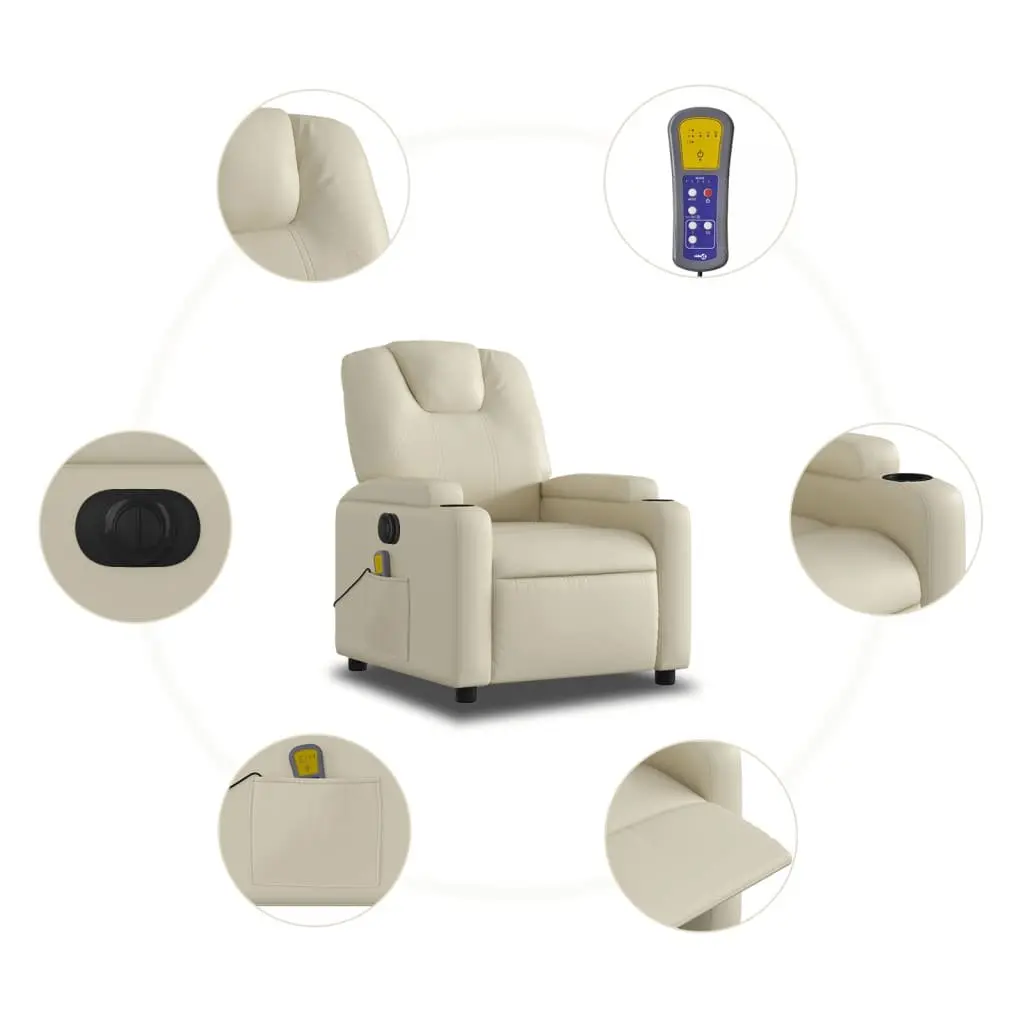 Electric Massage Recliner Chair Vibration Cream Faux Leather